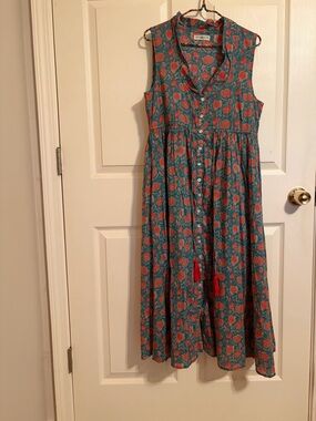 NATURAL LIFE Amelia Sleeveless Shirt Dress — Turquoise Vines — Medium